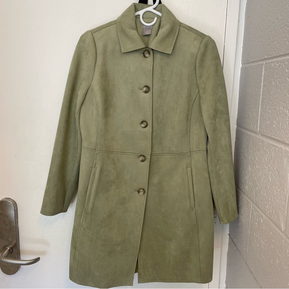 Light Green Suede-Like Trench Coat